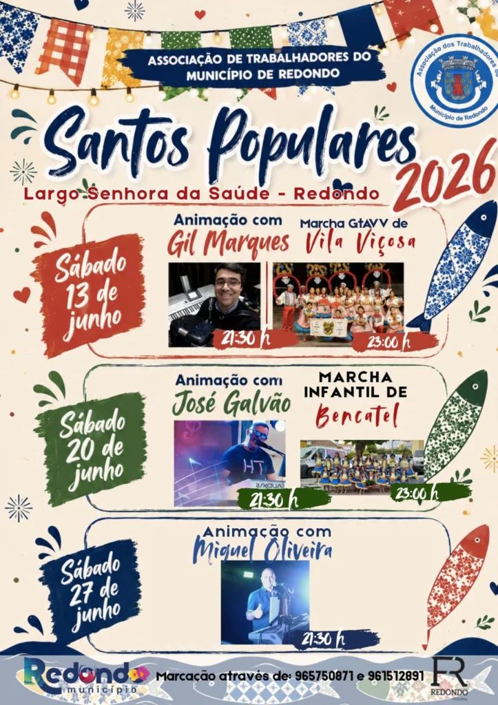 Santos Populares | Dias 13, 20 e 27 de junho | Largo Senhora da Saúde (Redondo)