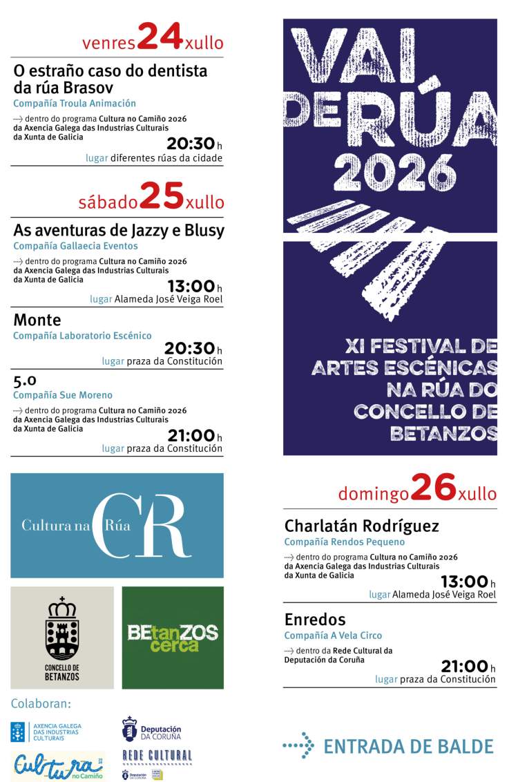 Vai de rúa 2026. XI Festival de artes escénicas na rúa do Concello de Betanzos.