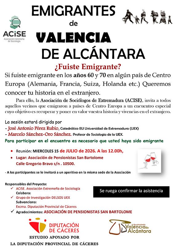 Encuentro con emigrantes de Valencia de Alcántara el próximo día 15 en el Hogar de Mayores