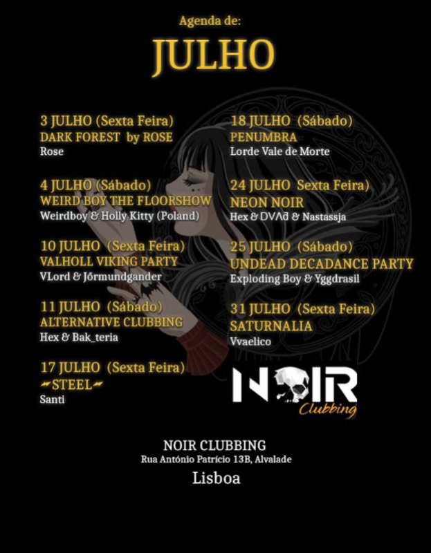 Agenda de Julho - NOIR Clubbing