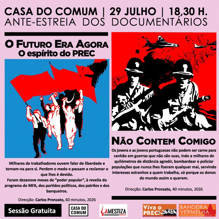 Ante-Estreia dos documentários “O futuro era agora” e “Não contem comigo”, de Carlos Pronzato Cinema