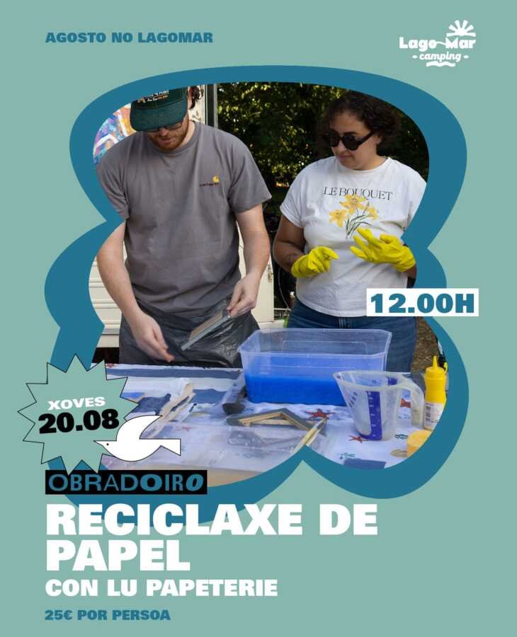 Obradoiro de reciclaxe de papel con Lu Papeterie no Camping Lago-Mar (Muxía)