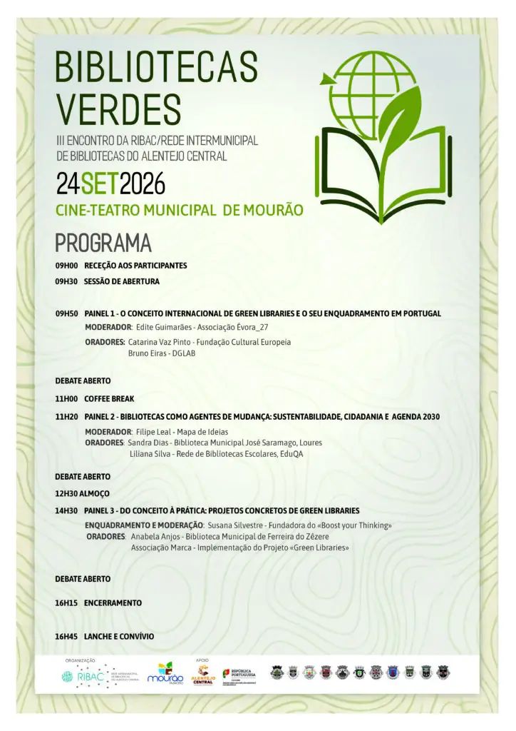 III Encontro da RIBAC/ Rede Intermunicipal de Bibliotecas do Alentejo Central (Bibliotecas Verdes) | dia 24 de setembro | Cine-Teatro Municipal de Mourão