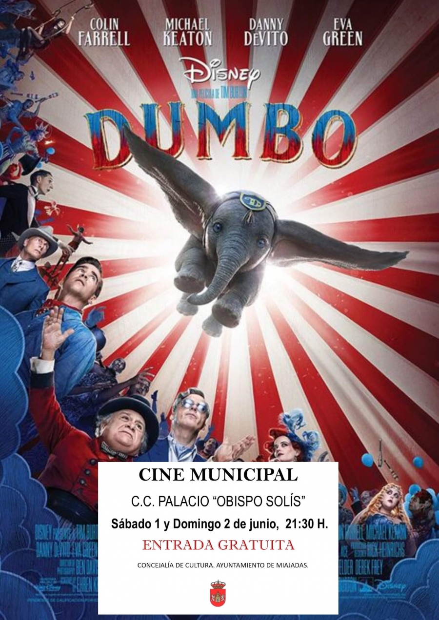 El cine municipal proyecta: “Dumbo” en el Palacio Obispo Solís