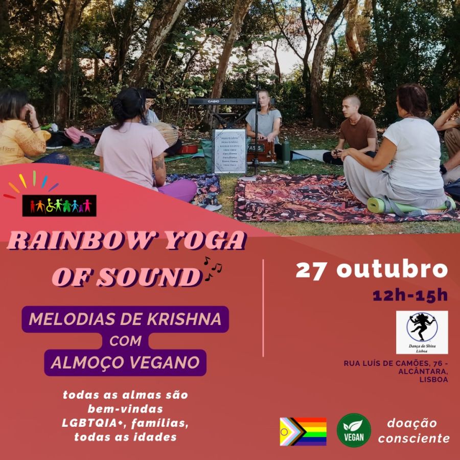 Rainbow Kirtan - Melodias de Krishna com almoço Vegano.