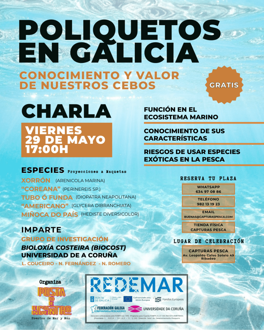 POLIQUETOS EN GALICIA: Charla gratuita en RIBADEO para conocer más sobre los cebos autóctonos y otros cebos de pesca presentes en Galicia. 