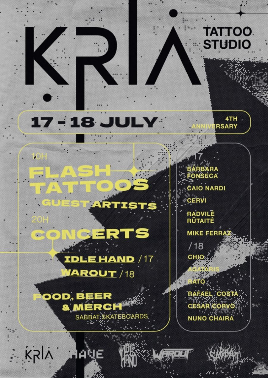 KRIA Tattoo Studio - 4.º aniversário com tatuagens, música ao vivo e gastronomia